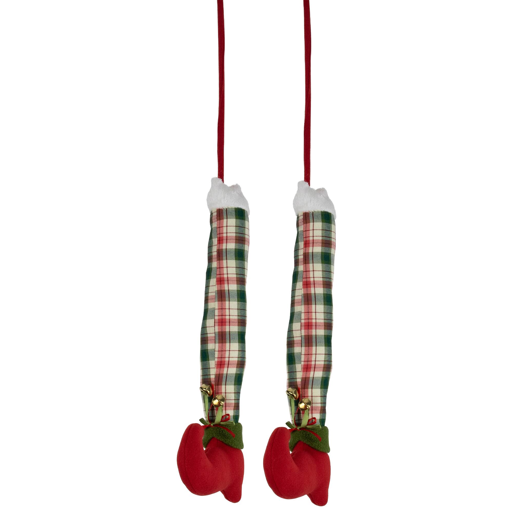 30" Red & Green Plaid Plush Elf Leg Picks, 2ct.